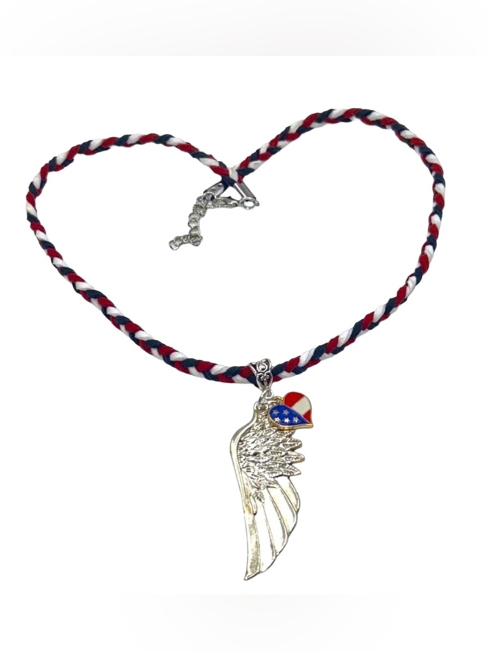 Handmade Patriotic Angel Wing & Heart Necklace!